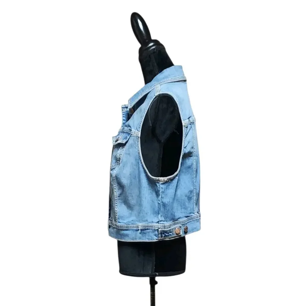 Torrid Women's Plus Size 2X Crop Denim Blue Medium Wash Button Up Collared Vest - Picture 4 of 8